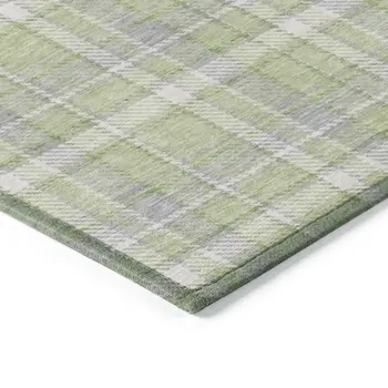 8' Round Green and Gray Round Plaid Washable Non Skid Indoor Outdoor Area Rug