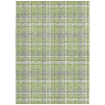 9' X 12' Green and Gray Plaid Washable Non Skid Indoor Outdoor Area Rug