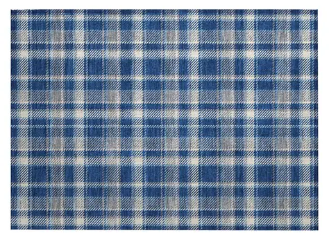 2' X 3' Navy and Ivory Plaid Washable Non Skid Indoor Outdoor Area Rug