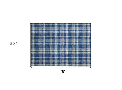 2' X 3' Navy and Ivory Plaid Washable Non Skid Indoor Outdoor Area Rug