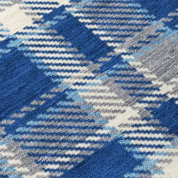 8' X 10' Navy and Ivory Plaid Washable Non Skid Indoor Outdoor Area Rug