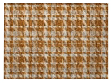 2' X 3' Orange and Ivory Plaid Washable Non Skid Indoor Outdoor Area Rug