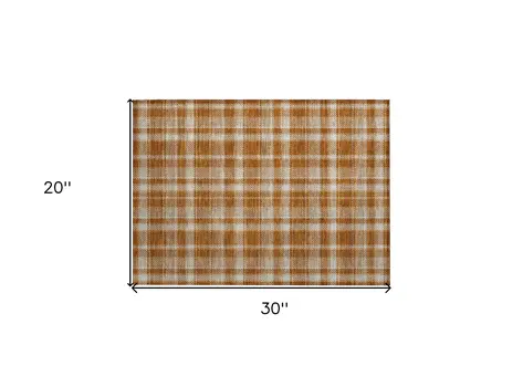 2' X 3' Orange and Ivory Plaid Washable Non Skid Indoor Outdoor Area Rug