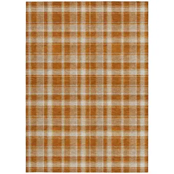 3' X 5' Orange And Ivory Plaid Washable Indoor Outdoor Area Rug