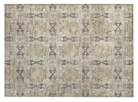 2' X 3' Beige and Gray Floral Medallion Washable Non Skid Indoor Outdoor Area Rug
