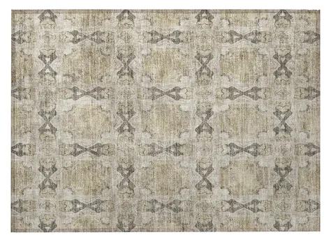 2' X 3' Beige and Gray Floral Medallion Washable Non Skid Indoor Outdoor Area Rug