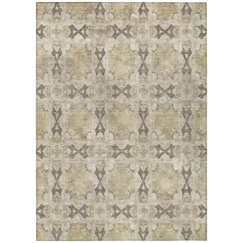 5' X 8' Beige and Gray Floral Medallion Washable Non Skid Indoor Outdoor Area Rug