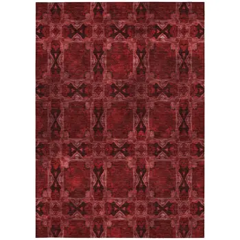 3' X 5' Burgundy And Black Floral Medallion Washable Indoor Outdoor Area Rug