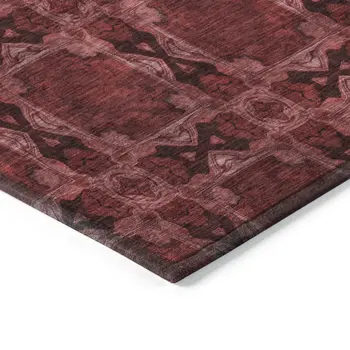 3' X 5' Burgundy And Black Floral Medallion Washable Indoor Outdoor Area Rug