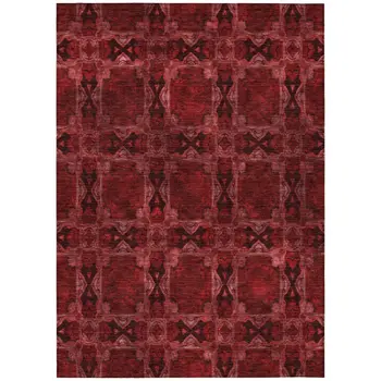 9' X 12' Burgundy and Black Floral Medallion Washable Non Skid Indoor Outdoor Area Rug