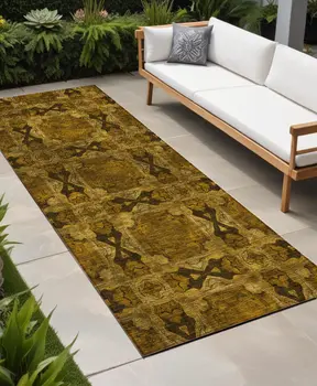8' Runner Chocolate Floral Medallion Washable Non Skid Indoor Outdoor Runner Rug