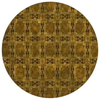 8' Round Chocolate Round Floral Medallion Washable Non Skid Indoor Outdoor Area Rug