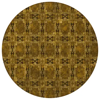 8' Round Chocolate Round Floral Medallion Washable Non Skid Indoor Outdoor Area Rug