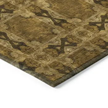 8' X 10' Chocolate Floral Medallion Washable Non Skid Indoor Outdoor Area Rug