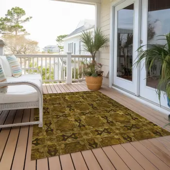 9' X 12' Chocolate Floral Medallion Washable Non Skid Indoor Outdoor Area Rug