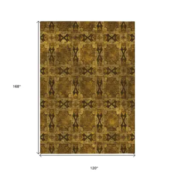 10' X 14' Chocolate Floral Medallion Washable Non Skid Indoor Outdoor Area Rug