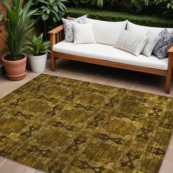 10' X 14' Chocolate Floral Medallion Washable Non Skid Indoor Outdoor Area Rug