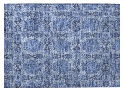 2' X 3' Denim Blue and Gray Floral Medallion Washable Non Skid Indoor Outdoor Area Rug