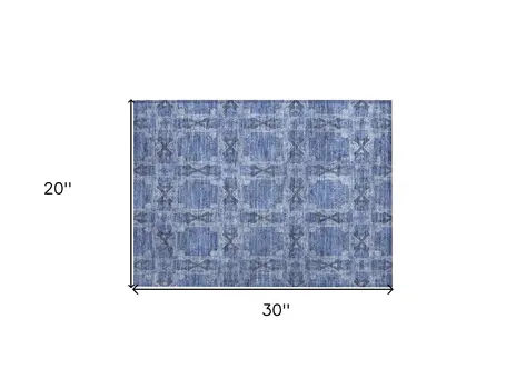 2' X 3' Denim Blue and Gray Floral Medallion Washable Non Skid Indoor Outdoor Area Rug