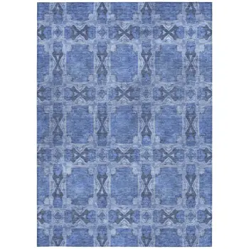 3' X 5' Denim Blue and Gray Floral Medallion Washable Non Skid Indoor Outdoor Area Rug