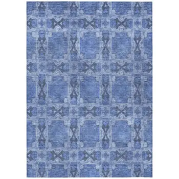 5' X 8' Denim Blue And Gray Floral Medallion Washable Indoor Outdoor Area Rug