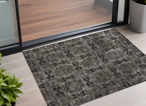2' X 3' Gray and Black Floral Medallion Washable Non Skid Indoor Outdoor Area Rug