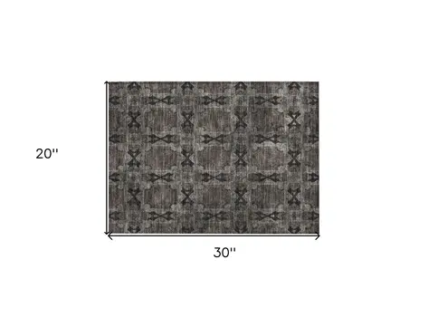2' X 3' Gray and Black Floral Medallion Washable Non Skid Indoor Outdoor Area Rug