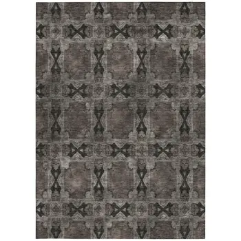 5' X 8' Gray And Black Floral Medallion Washable Indoor Outdoor Area Rug