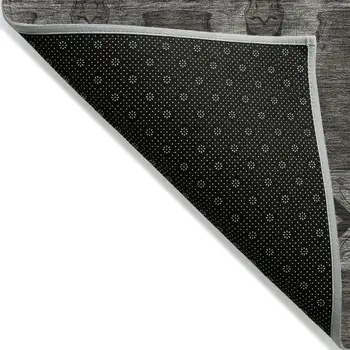 8' Round Gray and Black Round Floral Medallion Washable Non Skid Indoor Outdoor Area Rug