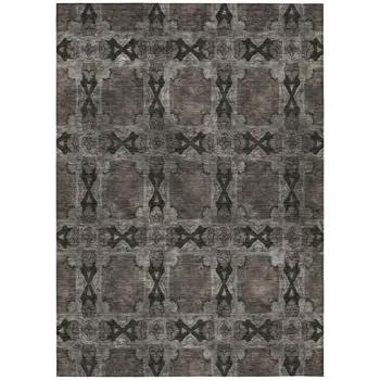 9' X 12' Gray and Black Floral Medallion Washable Non Skid Indoor Outdoor Area Rug