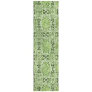 8' Runner Green Floral Medallion Washable Non Skid Indoor Outdoor Runner Rug