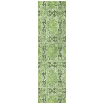 8' Runner Green Floral Medallion Washable Non Skid Indoor Outdoor Runner Rug