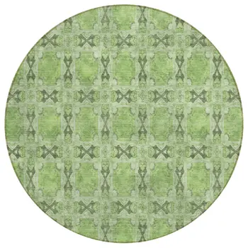 8' Round Green Round Floral Medallion Washable Non Skid Indoor Outdoor Area Rug