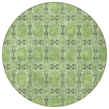 8' Round Green Round Floral Medallion Washable Non Skid Indoor Outdoor Area Rug