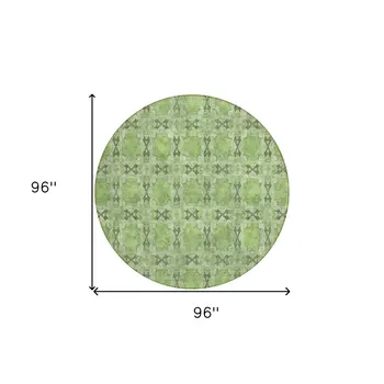8' Round Green Round Floral Medallion Washable Non Skid Indoor Outdoor Area Rug