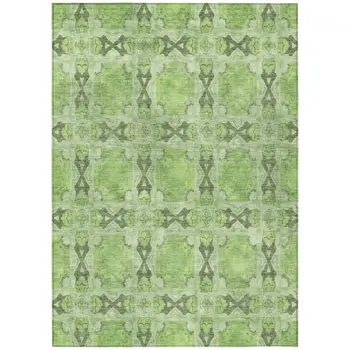 9' X 12' Green Floral Medallion Washable Non Skid Indoor Outdoor Area Rug