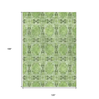 10' X 14' Green Floral Medallion Washable Non Skid Indoor Outdoor Area Rug