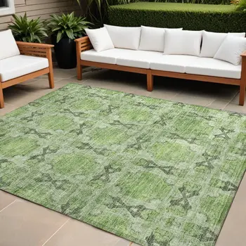 10' X 14' Green Floral Medallion Washable Non Skid Indoor Outdoor Area Rug