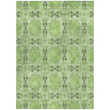 10' X 14' Green Floral Medallion Washable Non Skid Indoor Outdoor Area Rug