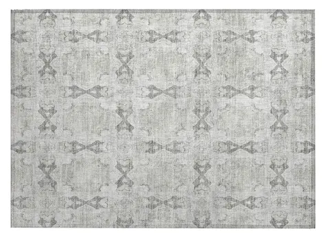 2' X 3' Ivory and Gray Floral Medallion Washable Non Skid Indoor Outdoor Area Rug