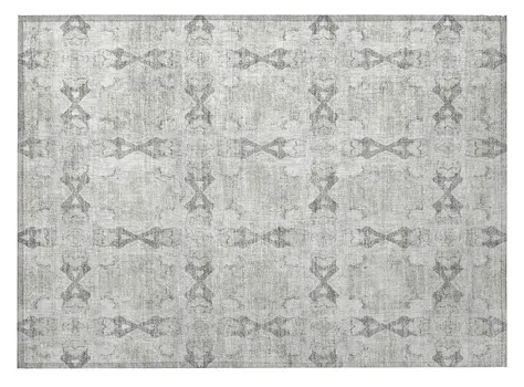2' X 3' Ivory and Gray Floral Medallion Washable Non Skid Indoor Outdoor Area Rug