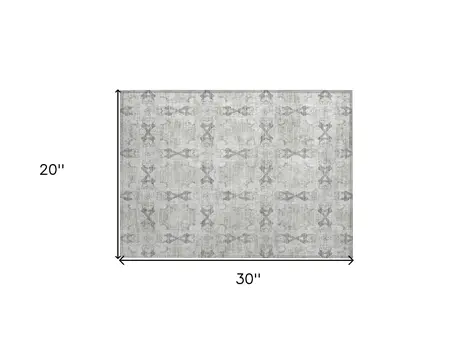 2' X 3' Ivory and Gray Floral Medallion Washable Non Skid Indoor Outdoor Area Rug