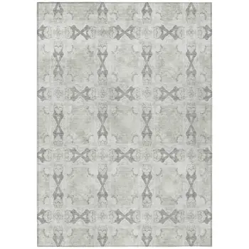5' X 8' Ivory And Gray Floral Medallion Washable Indoor Outdoor Area Rug