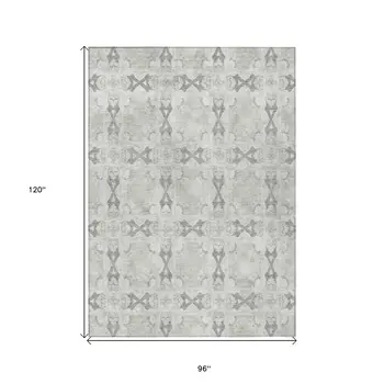 8' X 10' Ivory And Gray Floral Medallion Washable Indoor Outdoor Area Rug