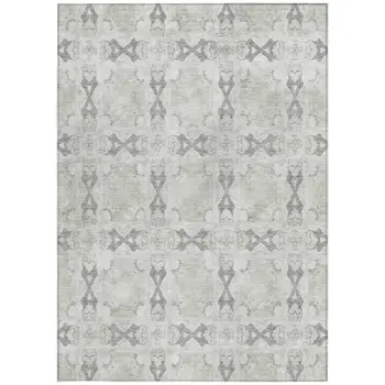 8' X 10' Ivory And Gray Floral Medallion Washable Indoor Outdoor Area Rug