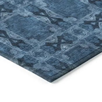 2' X 3' Navy and Gray Floral Medallion Washable Non Skid Indoor Outdoor Area Rug