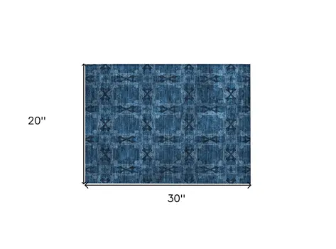2' X 3' Navy and Gray Floral Medallion Washable Non Skid Indoor Outdoor Area Rug