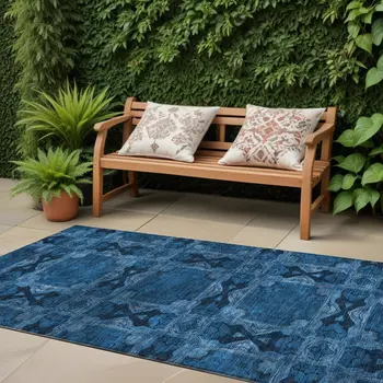 8' Gray Floral Medallion Washable Indoor Outdoor Runner Rug