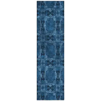 8' Gray Floral Medallion Washable Indoor Outdoor Runner Rug