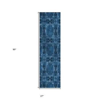 8' Gray Floral Medallion Washable Indoor Outdoor Runner Rug